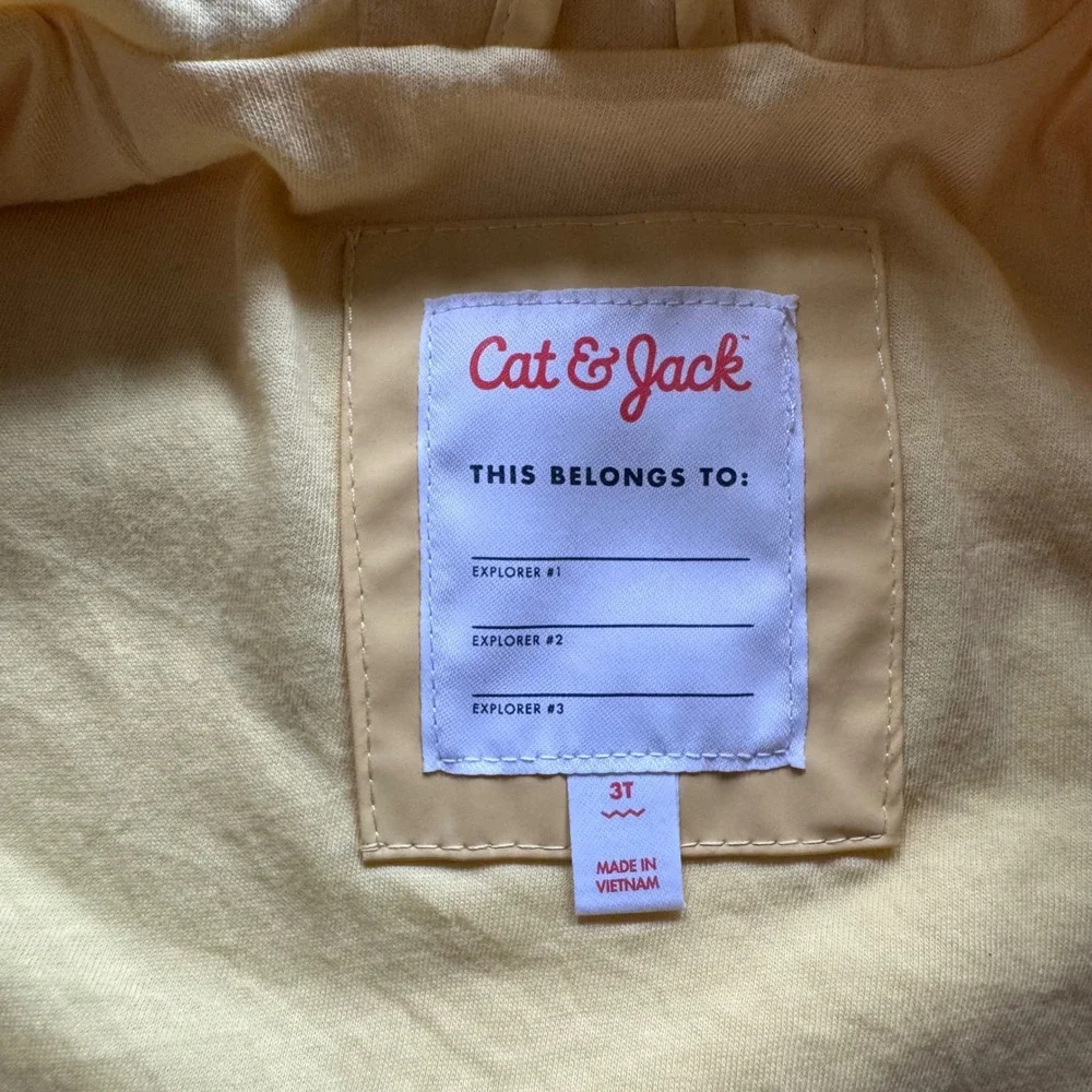 Cat & Jack Toddler Boys Yellow Hooded Raincoat Wind Water Resistant Size 3T NWT